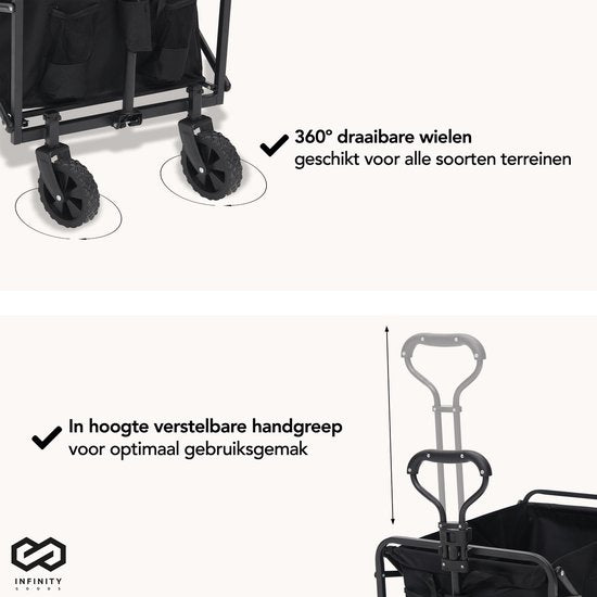 Infinity Güterwagen - faltbar - 100KG Tragfähigkeit - Schwenkbare Räder - 90 x 50 x 75 CM - Verstellbar - Schwarz