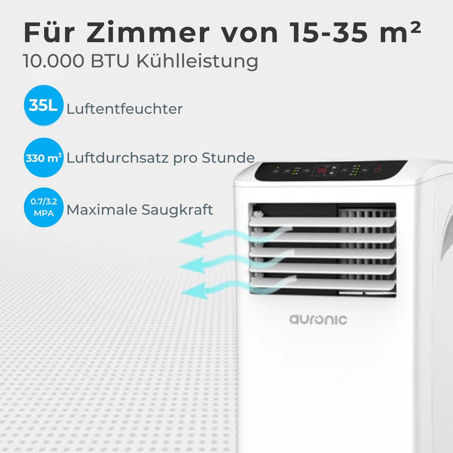 Auronic Mobile Klimaanlage - 4 Stufen - Mit Fernbedienung und Fensterdichtungssatz - Für 15-35 m2 - Weiß