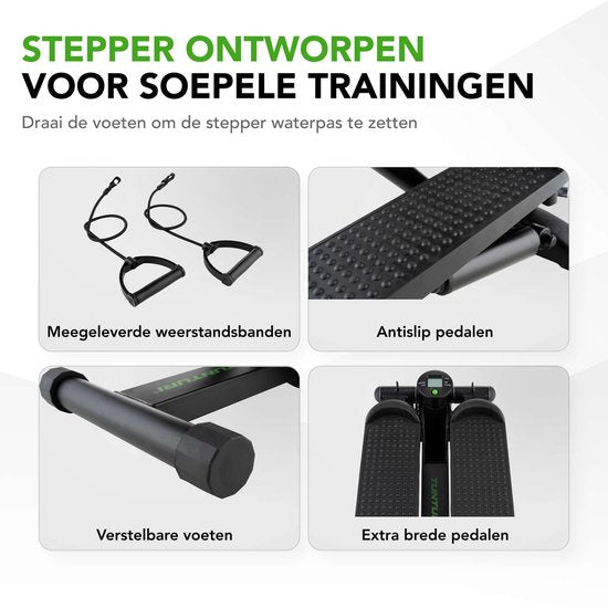 Tunturi Stepper – Stepper-Fitness – Treppensteiger – Aerobic-Step – Fitness – inkl. Display und Widerstandsbändern – Schwarz