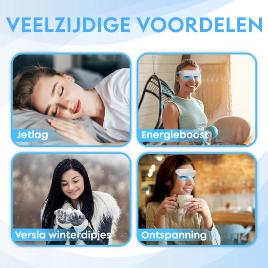 MM Brands Tageslichtlampe - Lichttherapiebrille - Winterdepression LED-Lichttherapie - Sicher für die Augen - Weiß und Blau