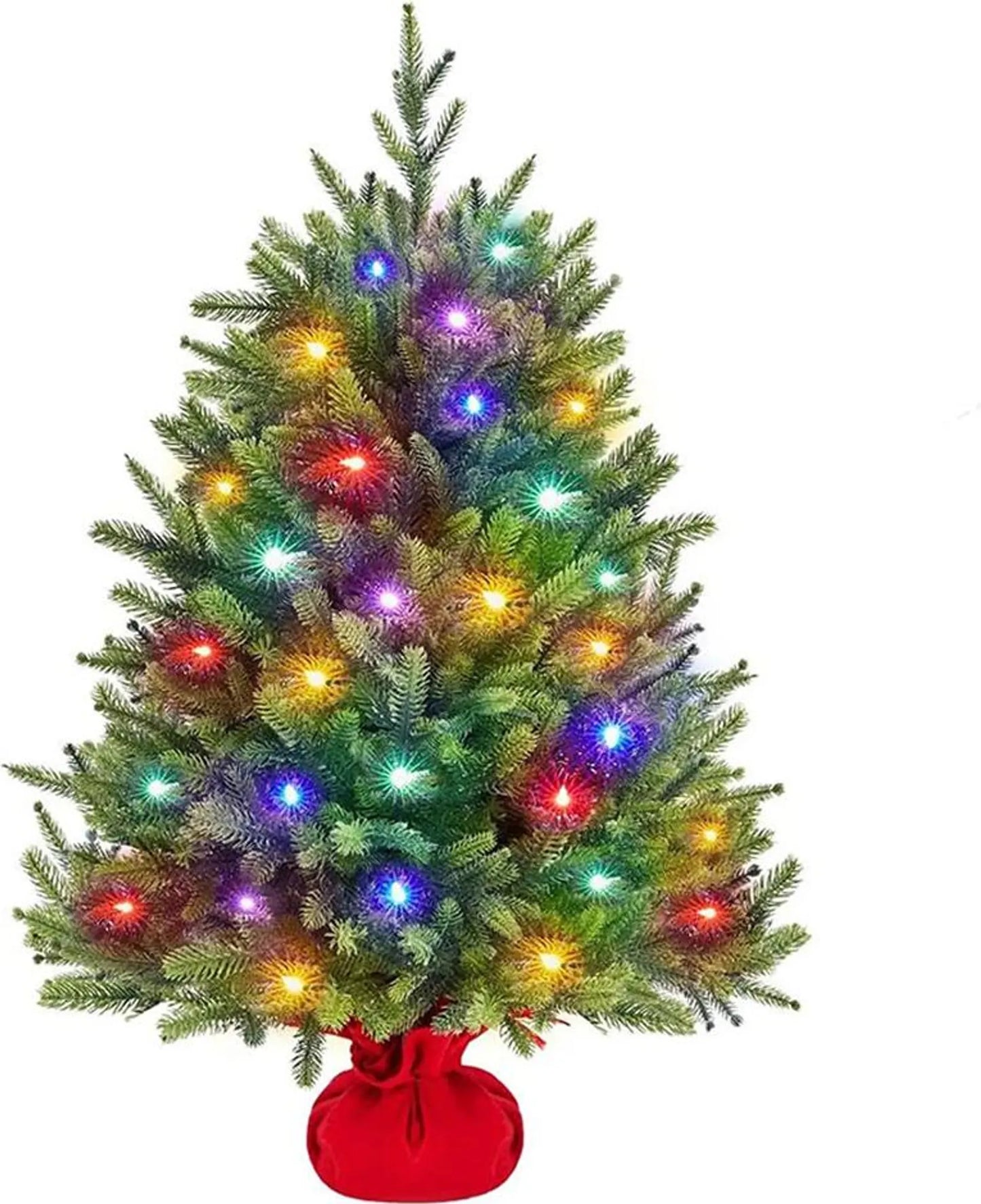 Yaheetech Künstlicher Weihnachtsbaum mit 50 farbigen Led-Lichtern - mit 143 Zweigspitzen und 8 Lichtmodi und Zementsockel - für Fensterbank und Tisch - grünes PVC und Beton - 58 x 58 x 91,5 cm