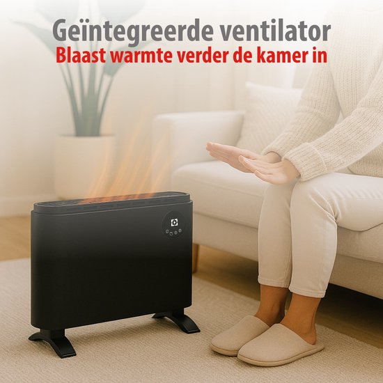 alpina Elektroheizung 2000 W – Elektrische Konvektorheizung – Heizgerät mit einstellbarem Thermostat und 3 Heizstufen – Freistehend oder zur Wandmontage – Schwarz