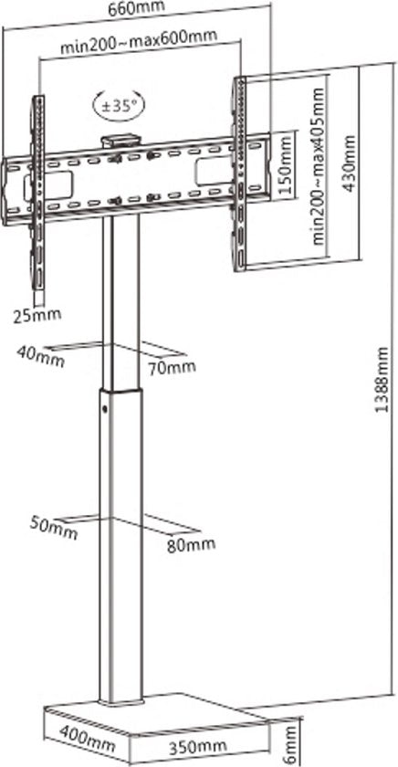 VDD Gaming - TV-Ständer - schlankes wandmontiertes Modell - drehbar - bis zu 70 Zoll - schwarz
