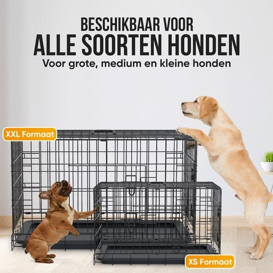 Avalo - Hundebox XXL - Faltbarer Käfig - 2 Türen - 122x74x80 CM - Schwarz