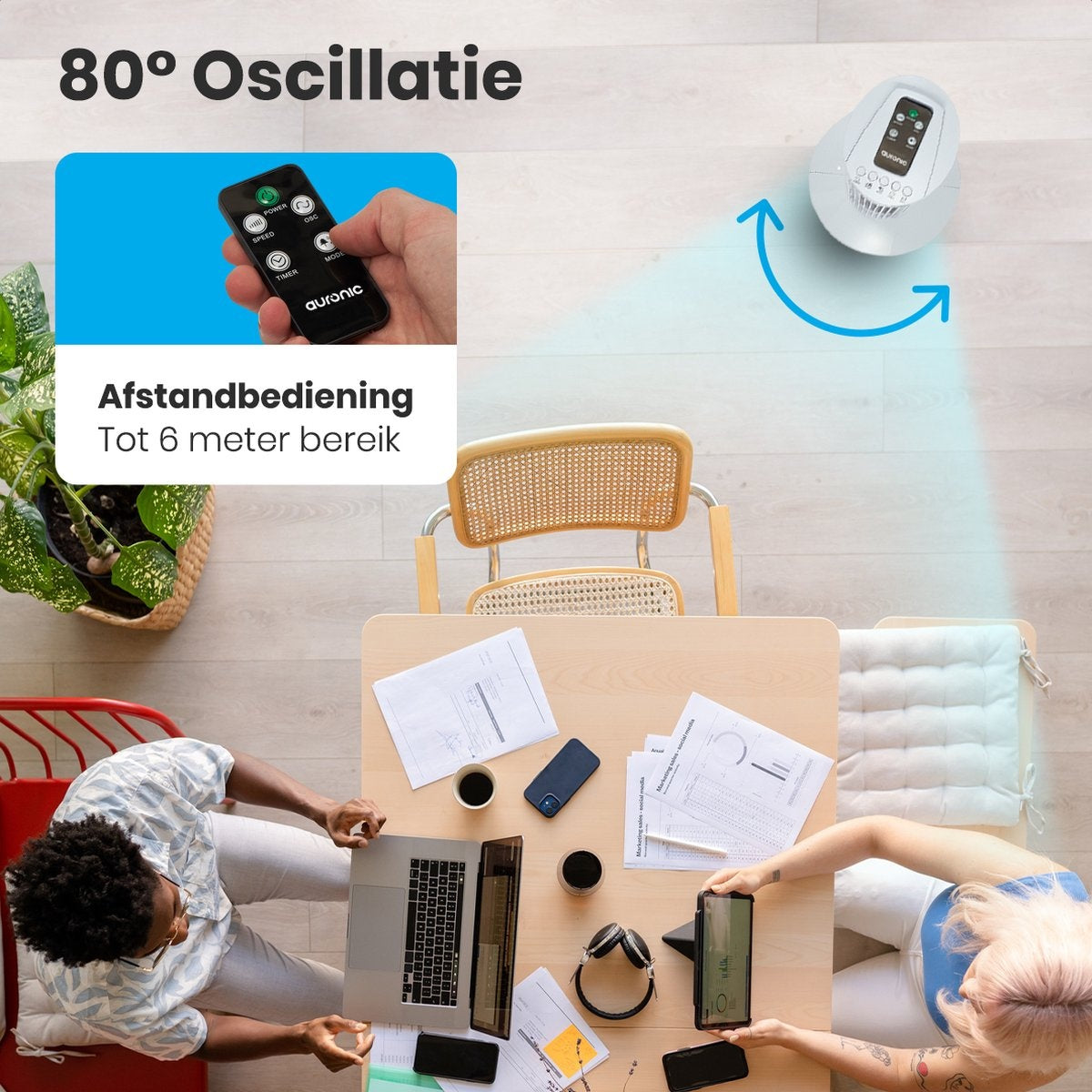 Auronic Tower Fan - Standventilator mit Fernbedienung - Timer - 50W - 45dB - 74cm - Weiß