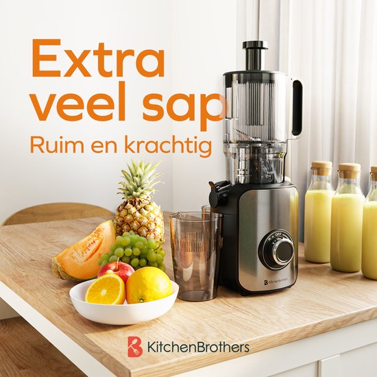 KitchenBrothers Slowjuicer - Vertikal - Entsafter - Gemüse- und Obstpresse - 126 mm - 750 ml - Schwarz