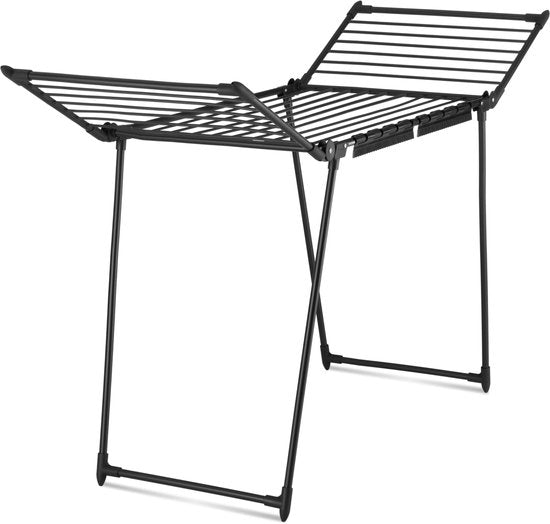 tectake® Wäscheständer – Wäschetrockner – 18 Meter Trockenlänge – zusammenklappbar – Standmodell – Wäscheständer mit 2 Halterungen für kleine Wäsche – hohe Seitenflügel für lange Kleidungsstücke – schwarz
