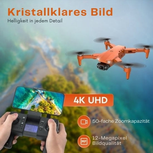 PuroTech - Ultra Smart Drohne - 4K Full HD Dual Kamera - 3 Akkus - 84 Minuten Flugzeit - Orange