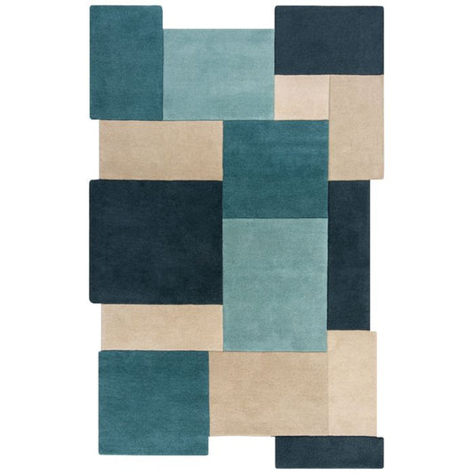 FLAIR RUGS Collage Wollteppich 150x240 cm - Teal