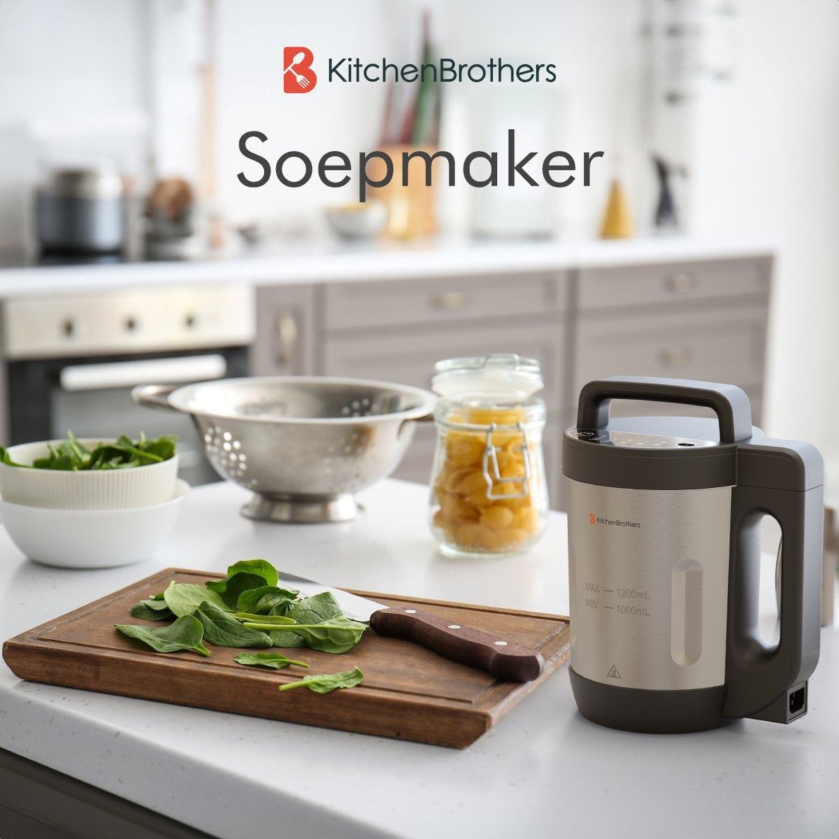 KitchenBrothers Suppenzubereiter - Mixer - bis zu 800W - 1.2L - Edelstahl/Schwarz