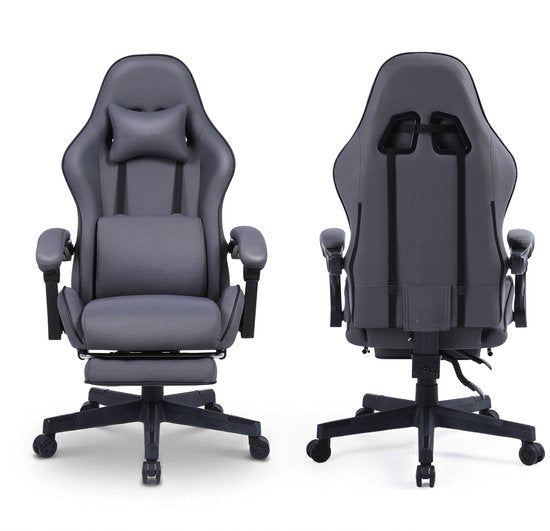 VDD – Gaming-Stuhl mit Fußstütze – gepolsterte Armlehnen – höhenverstellbar – Massagekissen – grau