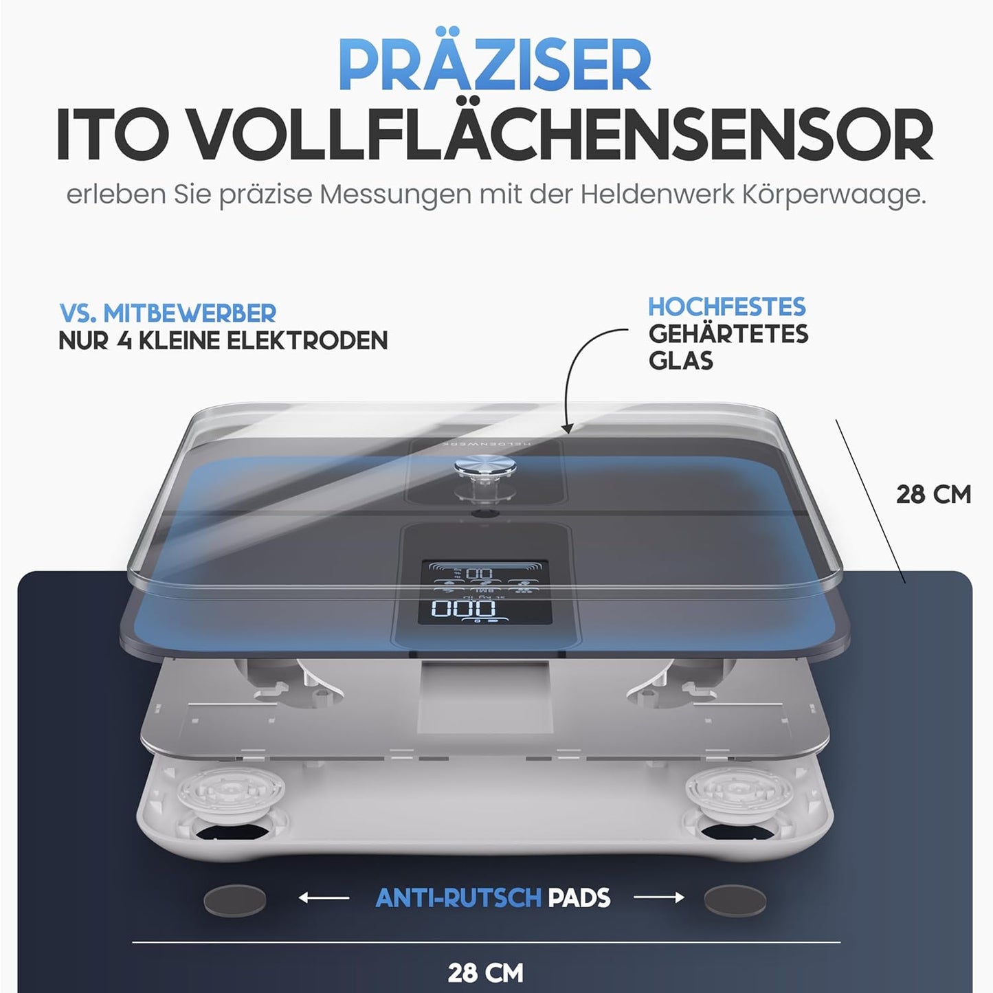 Heldentum Waage - Digital - 180KG - Bluetooth - 32.9x31.2x4.7cm