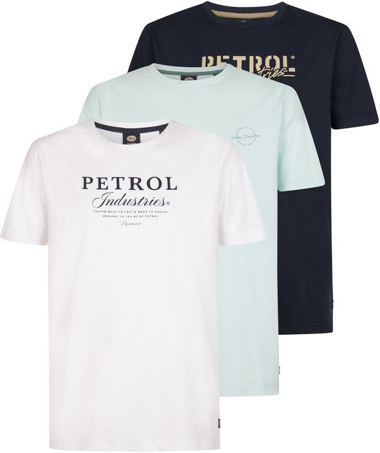 Petrol Industries – 3er-Pack T-Shirts für Herren mit „Carrera“-Aufdruck – Mehrfarbig – Größe XL
