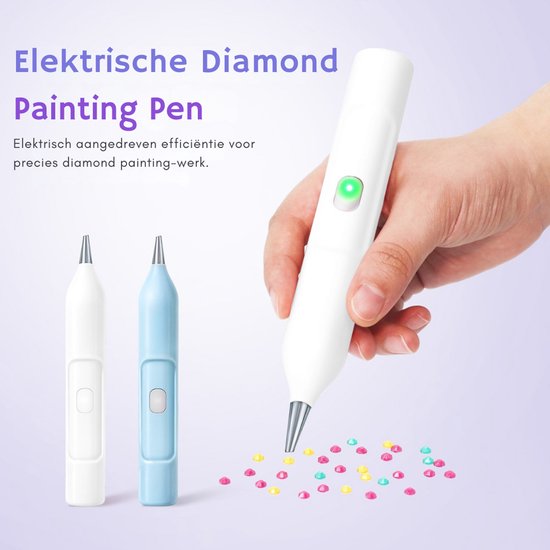 Rubye® - Elektrischer Diamantmalstift - Mit Vakuumtechnik - Wiederaufladbar über USB-C - Komfortabel in der Anwendung - Für runde und eckige Steine - Weiß