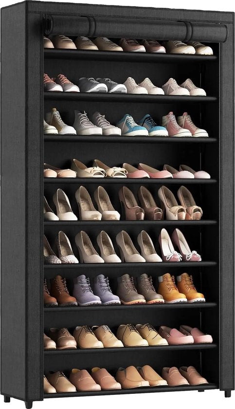 Brixy Shoe Rack XXL - 9-Schicht-Schuhschrank - bis zu 54 Paar Schuhe - 160x100x28cm - Schwarz