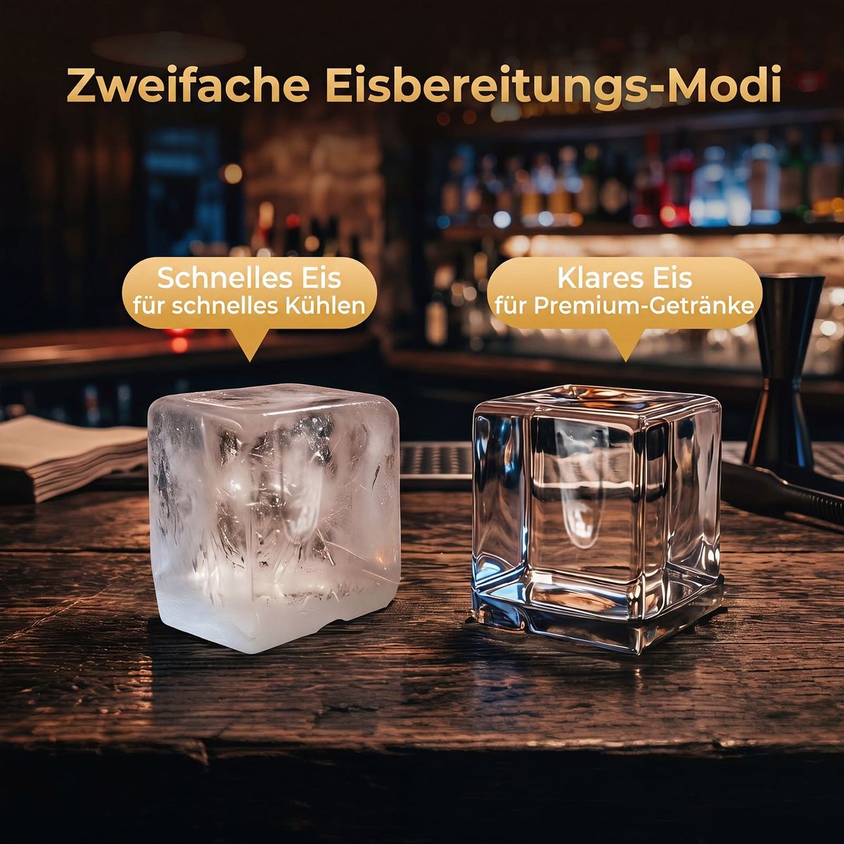 Coast Eiswürfelmaschine – 2 Einstellungen – 24-Stunden-Timer – 4 cm große quadratische Eiswürfel – schwarz und silber
