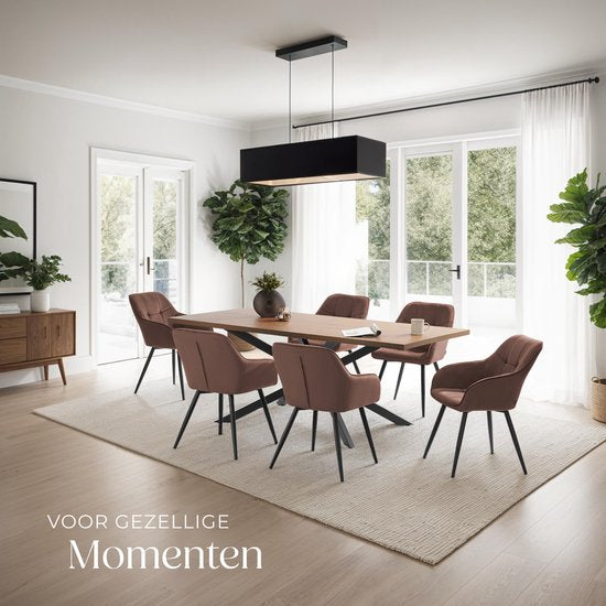 tectake® Esszimmerstuhl Marilyn - Polsterstuhl in Samtoptik - Nahtmuster - Schwarze Stuhlbeine - Ergonomischer Küchenstuhl - Mit durchgehender Rückenlehne und Armlehnen - Stuhl für Wohnzimmer, Esszimmer, Schlafzimmer - Braun