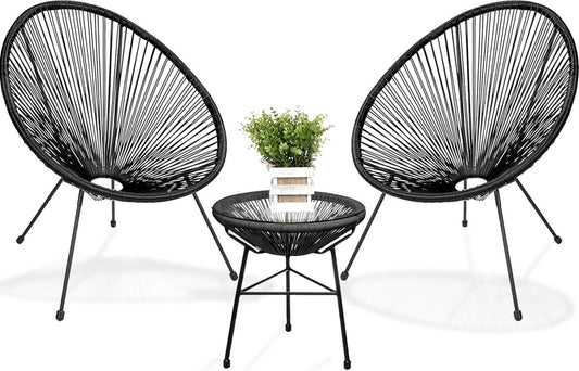 LifeGoods - Acapulco Bistro Set - 3-tlg. - Gartenset mit Beistelltisch - Schwarz