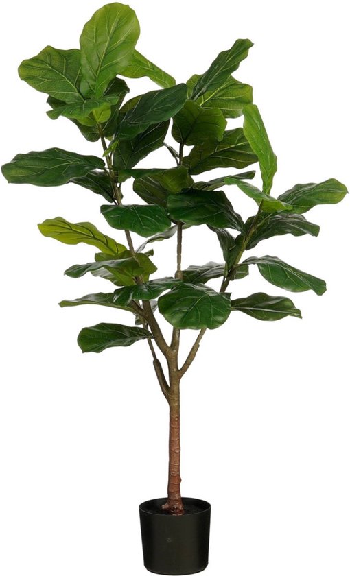 Mica Decorations Ficus Lyrata Kunstpflanze – Kunststoff-Zimmerpflanze im schwarzen Topf – wasser- und UV-beständig für drinnen und draußen – pflegefreie botanische Dekoration – H 150 x Ø 50 cm – grün