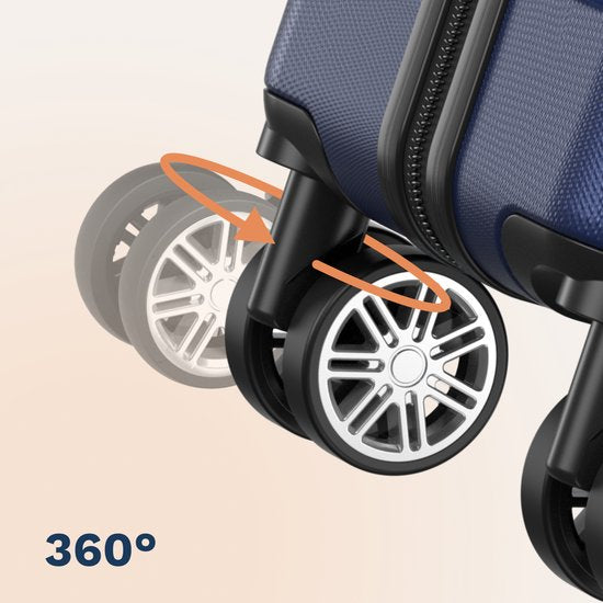 TRVLMORE Reisekoffer, mittelgroß – 65 x 44 x 25 cm – 70 l – Zahlenschloss – 4 um 360° drehbare Rollen – Dunkelblau