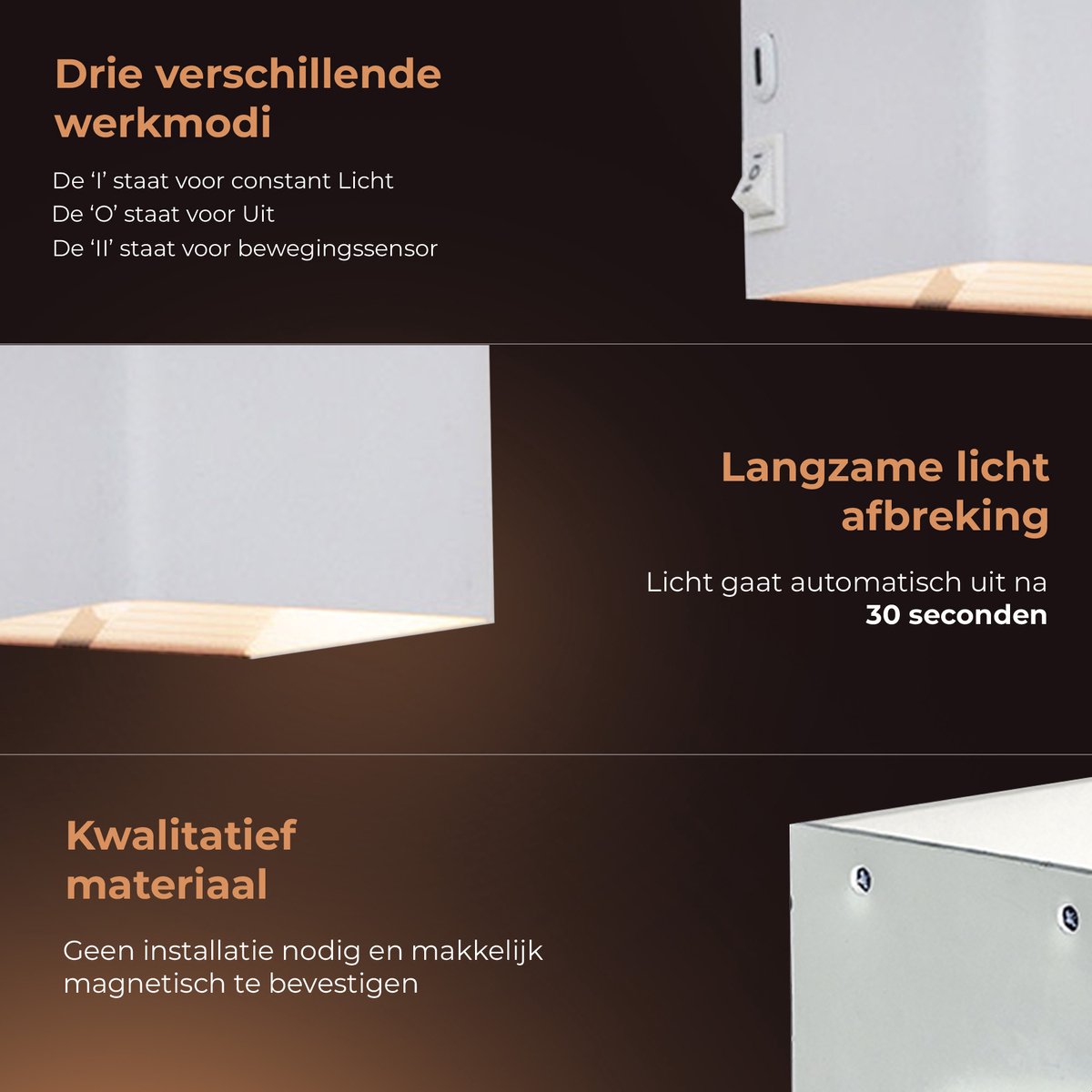 Techvavo® Wiederaufladbare Wandleuchte - 2 Stück - Kabellos, Smart, Weiß - Für Wohnzimmer, Badezimmer, Kinderzimmer, Schlafzimmer - 12x6x4 cm