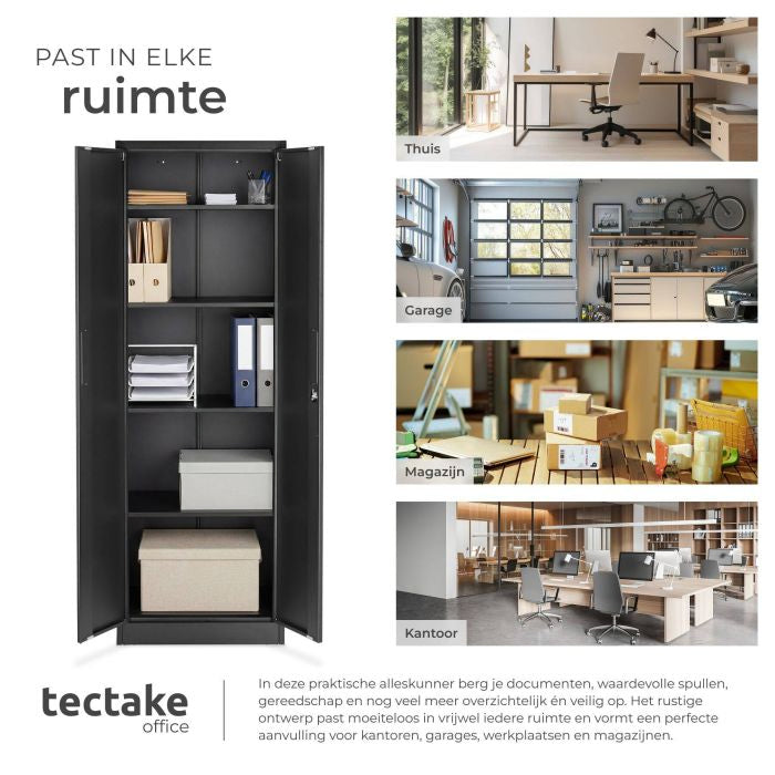 tectake Aktenschrank Brandon – pulverbeschichteter Stahl – 60 x 40 x 180,5 cm – Schwarz
