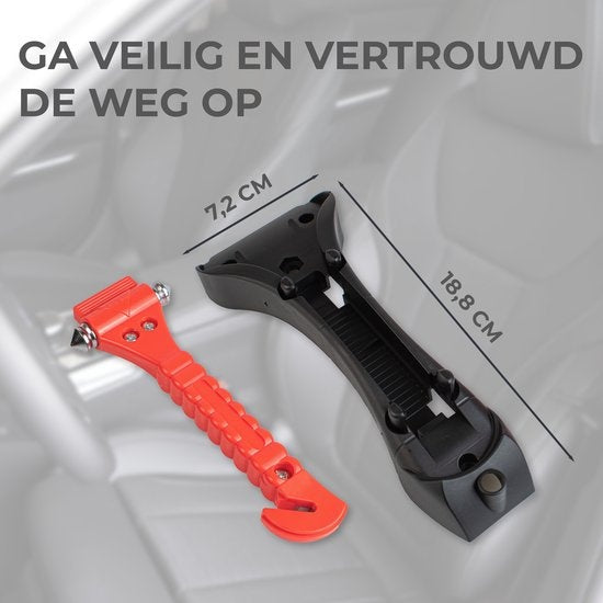 Sicherheitshammer - 2 Stück - Nothammer mit Sicherheitsgurtschneider - inkl. Halterung und Befestigungsmaterial - Orange