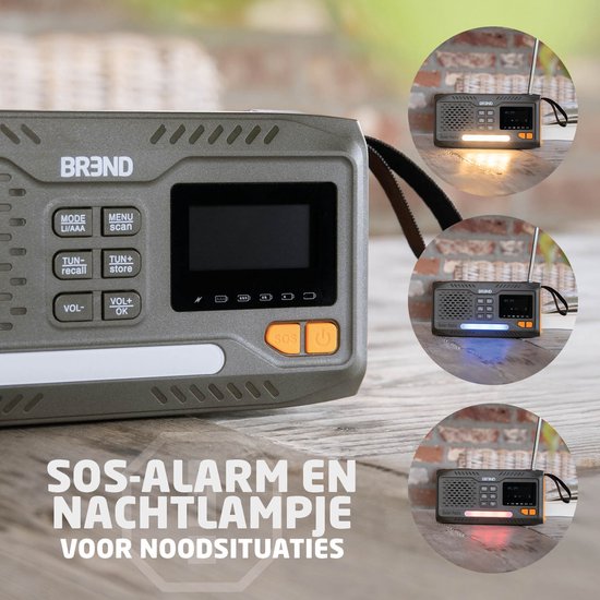 BREND Notfallradio - Mit DAB und FM - Bluetooth-Lautsprecher - SOS-Alarm - Powerbank - LED-Taschenlampe - USB-C - Mit Solarpanel und Kurbel