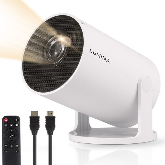 Lumina Mini Pro Beamer - Heimkino - Android 11.0 - WiFi 6 & Bluetooth 5.2 - 4k Bildqualität - Projektionsfläche - Weiß