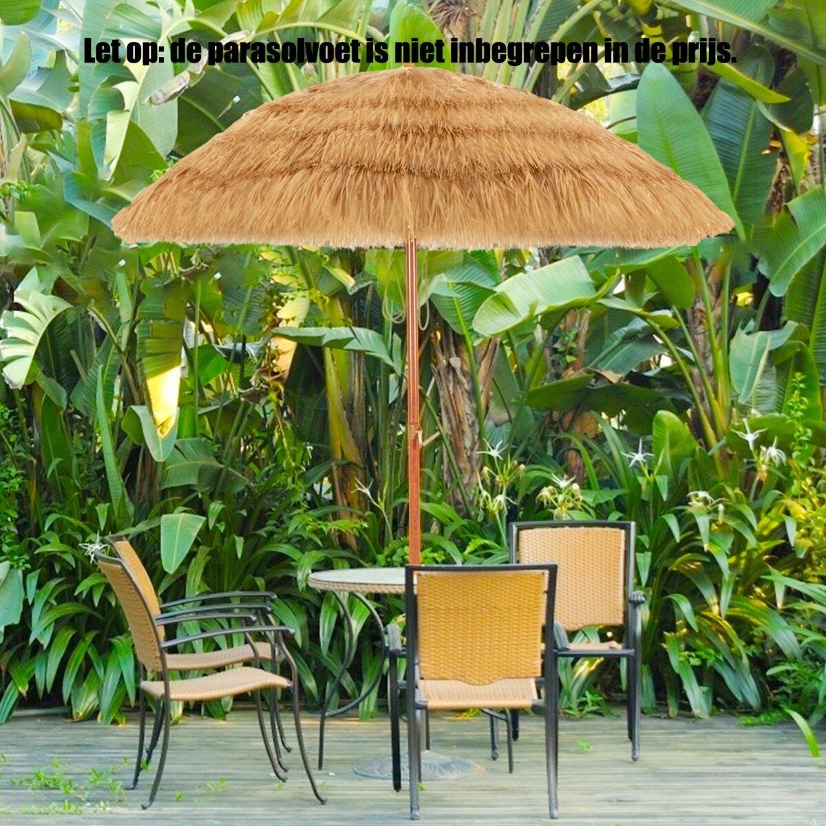Coast Hawaii Sonnenschirm-Set – Neigbarer Strandsonnenschirm – Rattan-Optik – Inklusive Tragetasche – 175 cm – Beige