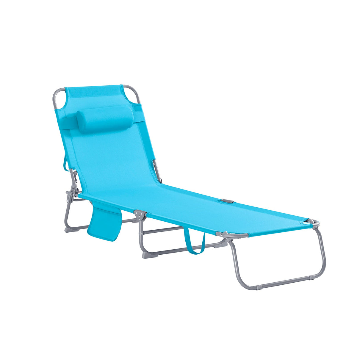 SoBuy Liege Blau - Faltbare verstellbare Gartenliege mit Kopfstütze und Aufbewahrungstasche - 57 x 72 x 14 cm Zusammengeklappt