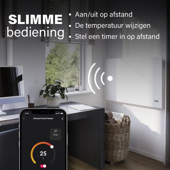 Infrarot-Heizpaneel – Princess Elektroheizung 540 W – 60 x 90 cm – Infrarot-Heizung – Infrarot-Heizpaneel 348254 – Smart – WLAN – mit App – Freistehend/Wandmontage – Energieeffizient – Bewegliches Infrarot-Heizpaneel – Weiß – Rahmenlos
