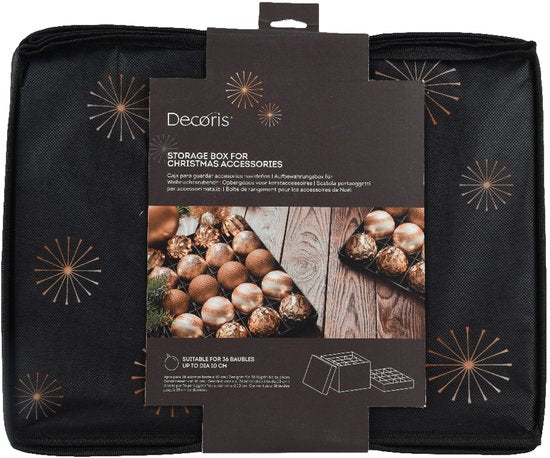 Decoris Aufbewahrungsbox für Weihnachtskugeln – Weihnachtsdeko Organizer – Faltbar – Polyester – 41 x 31 x 32 cm – Schwarz
