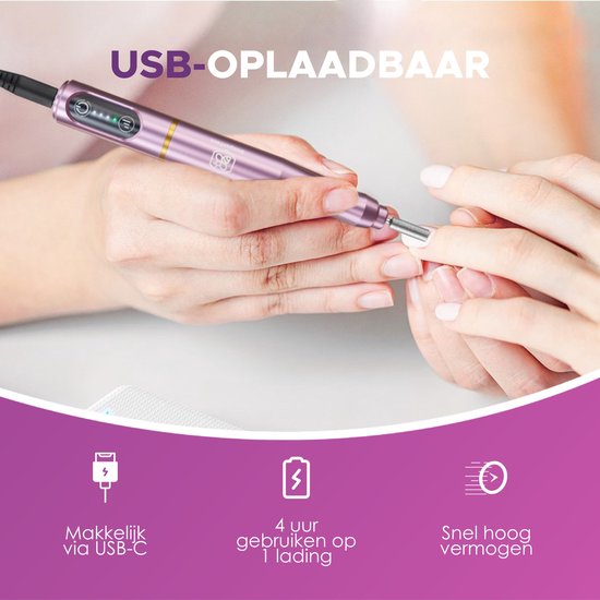 Beeperfect® Cordless Nail File Pro - Nagelfräse - Maniküre- und Pediküreset - Wiederaufladbare Nagelfeile - 25 Bits und 66 Schleifrollen - Pink