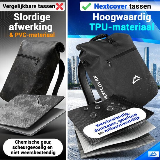 Nextcover 3in1 Fahrradtasche Single für Gepäckträger [PVC frei] | Wasserdichte Fahrradtasche, Rucksack und Umhängetasche 25L | Ideal für Laptop und Wocheneinkauf | Fahrradtasche Single | Fahrradtaschen