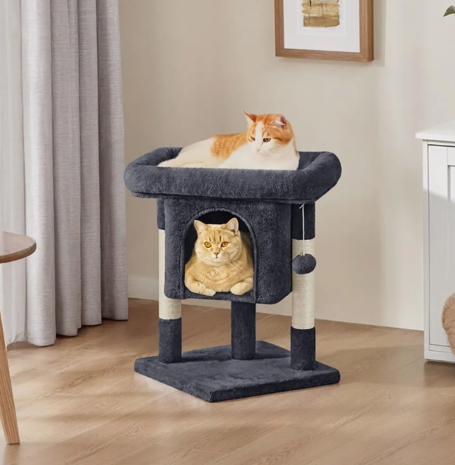 Yaheetech Kratzbaum – Schwarz – 40,5 x 40,5 x 58 cm – Mit Katzenhöhle, Sisalstangen und Spielball