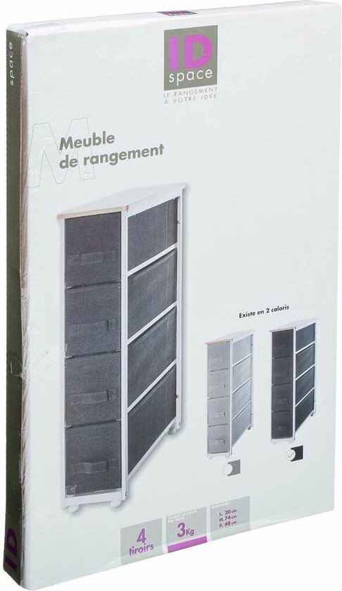 5Five Aufbewahrungskorb-Schrank/Badezimmerschrank – 4 Körbe – 20 x 48 x 77 cm – Metall/Holz/Stoff – dunkelgrau