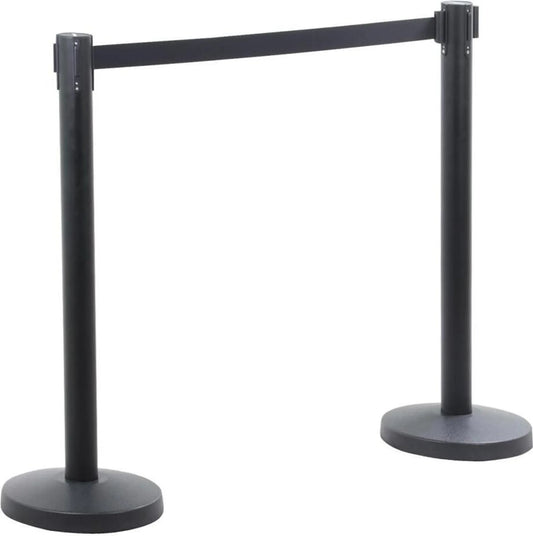 Yaheetech Absperrpfosten 2er Set - 92 cm hoch - ausgestattet mit 200 cm einziehbarem Band und 4-Wege-Kupplungssystem und stabilem Sockel - für VIP-Zonen und Messen - schwarzer Stahl