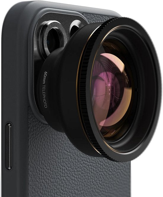 Shiftcam LensUltra 60 mm Teleobjektiv – 2–5-facher scharfer optischer Zoom – Hervorragende Kontrolle der Schärfentiefe – Aus Fluoritglas und Aluminium – Schwarz
