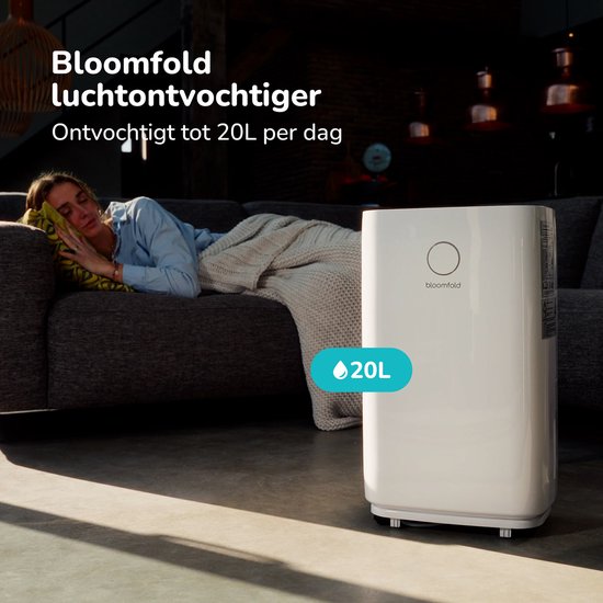 Bloomfold Luftentfeuchter - 20L pro Tag - inkl. Wasch-Trocken-Funktion - Für Wohnzimmer, Schlafzimmer, Keller & Badezimmer - Luftentfeuchter - Weiß