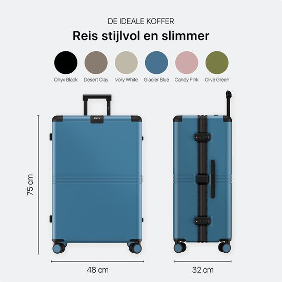 ONYX Hybrid Pro Check-in Koffer - Large 100 Liter - Recyceltes Polycarbonat und reißverschlussloses Design - Mit TSA-Schloss und Spinner-Rädern - Mit Laptopfach - Glacier Blue