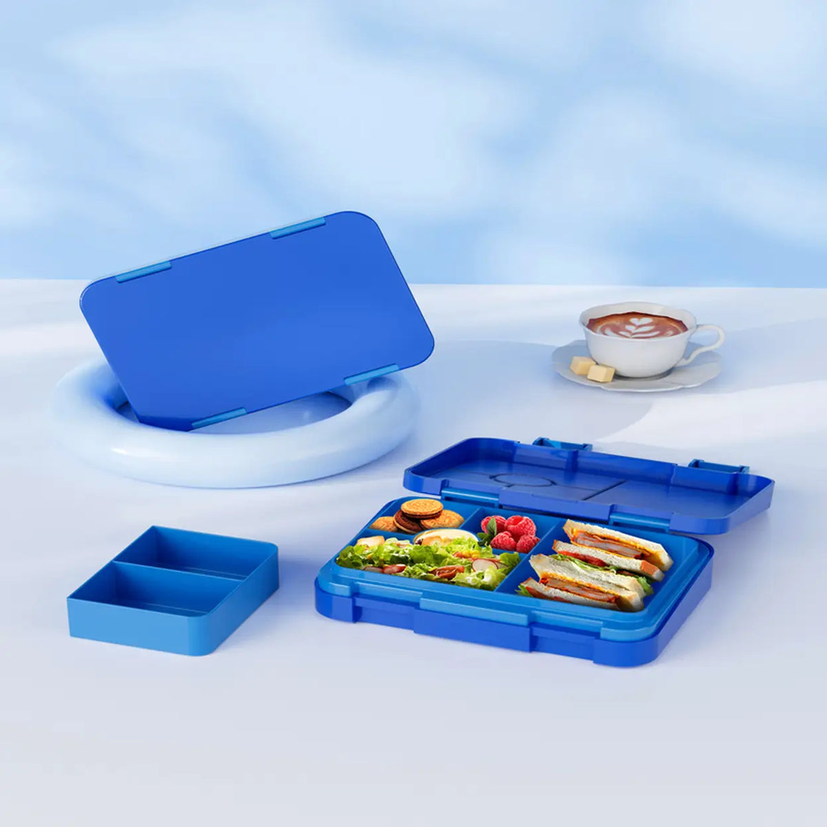 Meoky Lunchbox mit 5 Fächern und doppeltem Verschluss – Blau