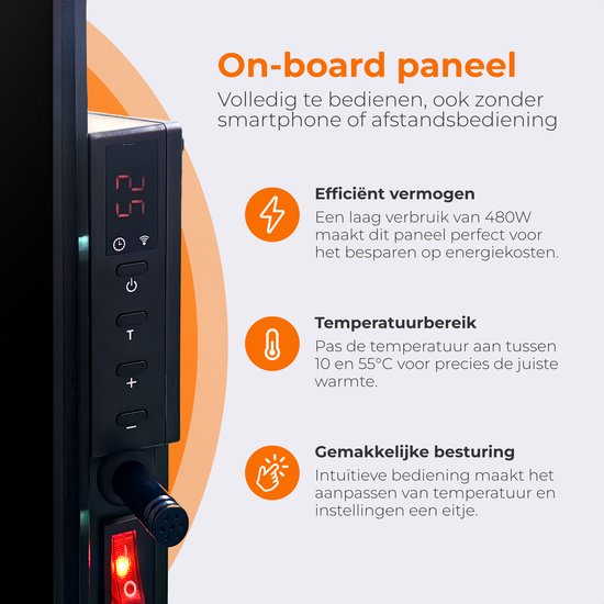 Wadu Infrarot-Heizpaneel - Infrarot-Paneel tragbar - Thermometer enthalten - Infrarot-Heizung - 480W - Schwarz