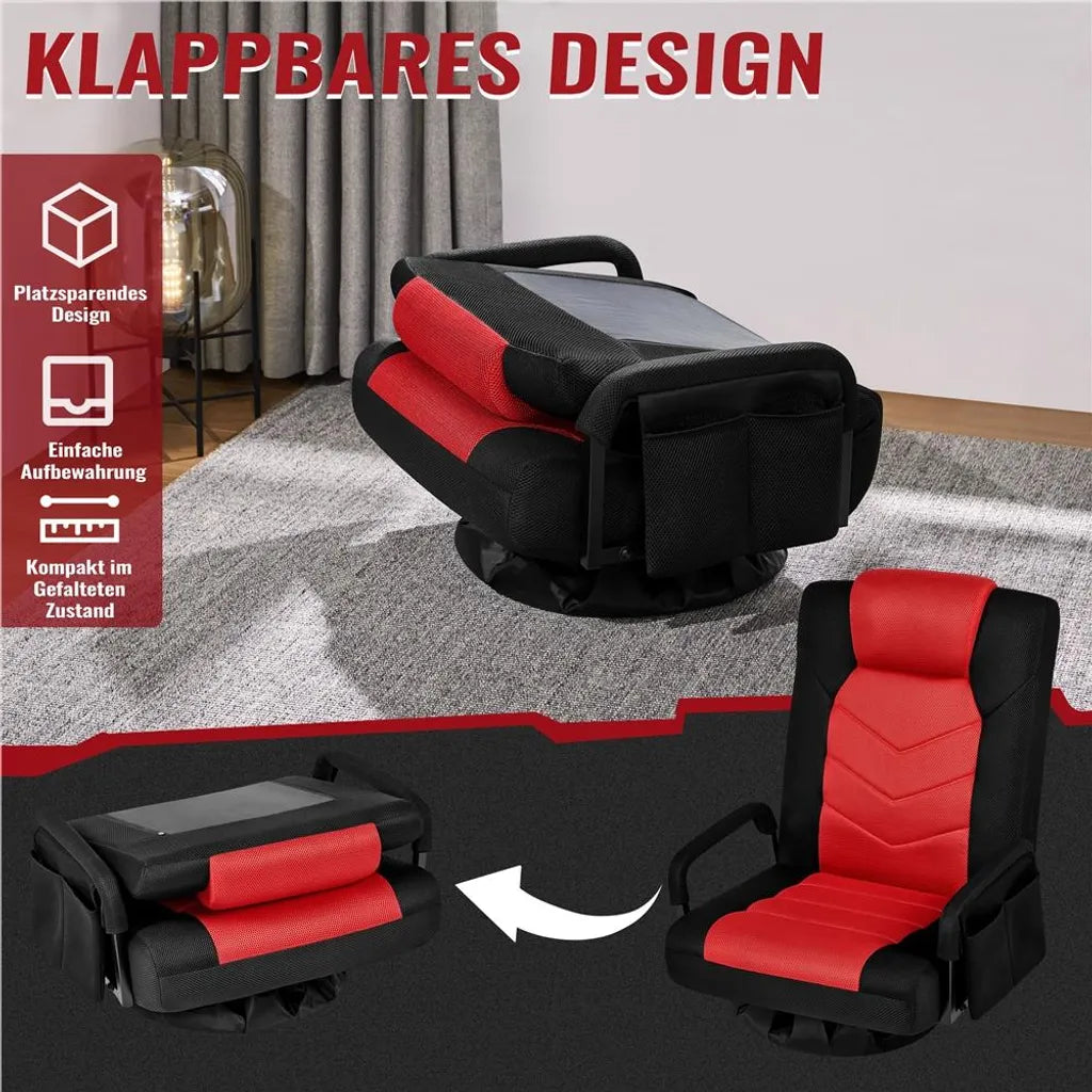Yaheetech Drehbarer Gaming-Stuhl – Verstellbarer Gaming-Stuhl mit Armlehnen und Seitentasche