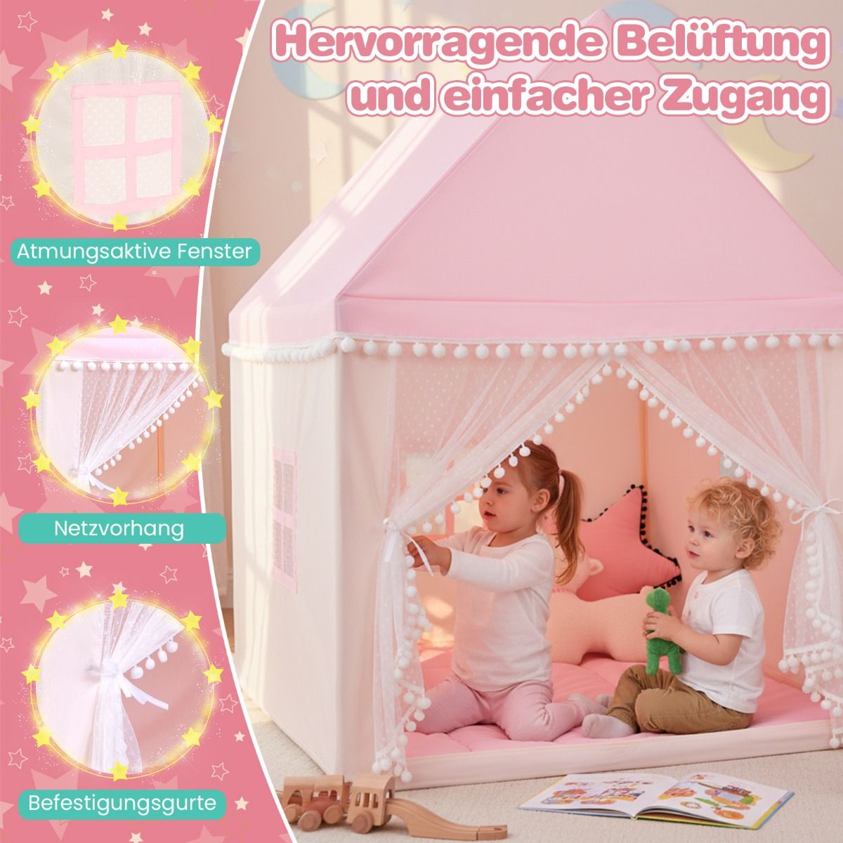 Coast Kinderspielzelt – Spielhaus – Holzrahmen – rosa