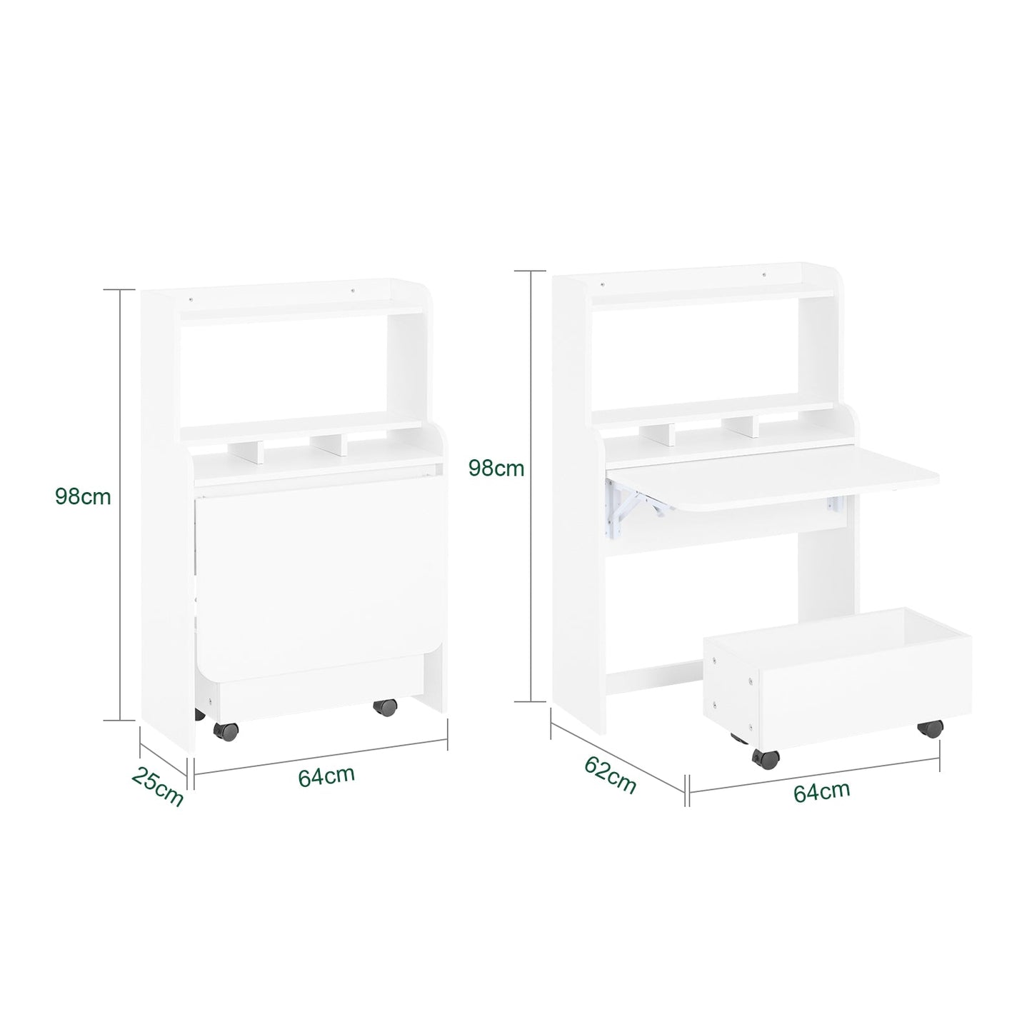 SoBuy Klappschreibtisch FWT105-W - 64 x 62 x 98 cm - Weiß