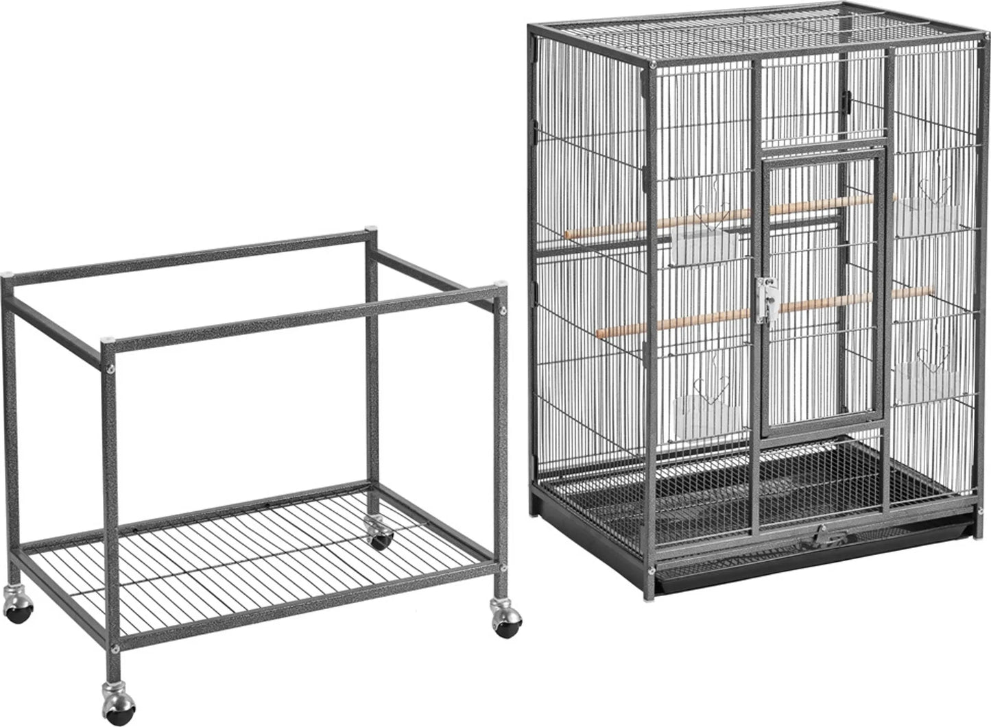 Yaheetech Vogelkäfig mit mobilem Sockel - mit herausnehmbarer Schublade und extra Ablagefläche und 4 Futterstellen - für Sittiche, Finken und Kanarienvögel - schwarz pulverbeschichtetes Metall - 61 x 43 x 136 cm