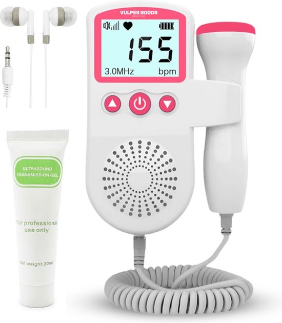 Vulpes Goods® BabyCare - Doppler Baby PRO - Baby-Herzmonitor - Fetal-Doppler - Herzschlag-Baby-Doppler - Echo-Gerät - Schwangerschaftsgeschenk - Pink - Inkl. Ultraschall-Gel und Ohrstöpsel
