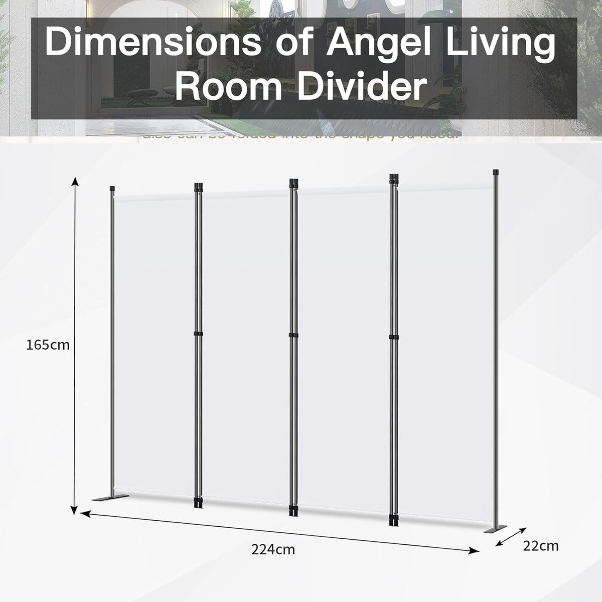 Angel Living Chamber Screen - 4-teilig - 224x165 cm - faltbar - Stahl & Polyester - freistehend - Raumteiler & Sichtschutz - Weiß