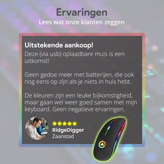 TechvavoÂ® Kabellose Maus Laptop - Computermaus - Wiederaufladbare Maus - LED-Beleuchtung - Geräuschlose kabellose Maus - Geeignet für Spiele - Schwarz